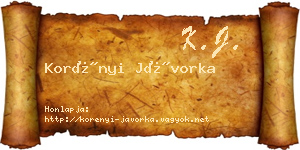 Korényi Jávorka névjegykártya
